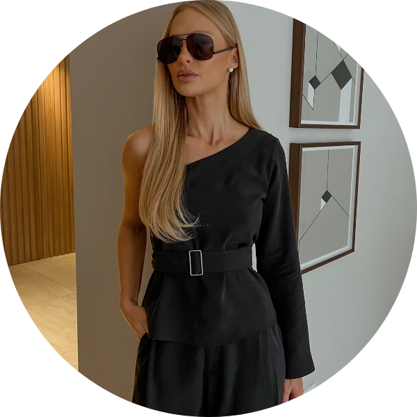 08 conjunto pantalona blusa um ombro preto