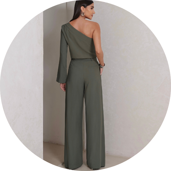 04 conjunto pantalona blusa um ombro verde militar