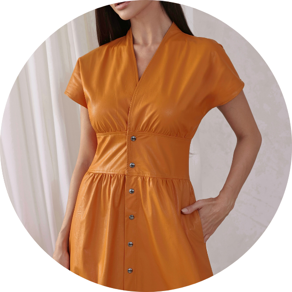 01 vestido courino botao metal conhaque