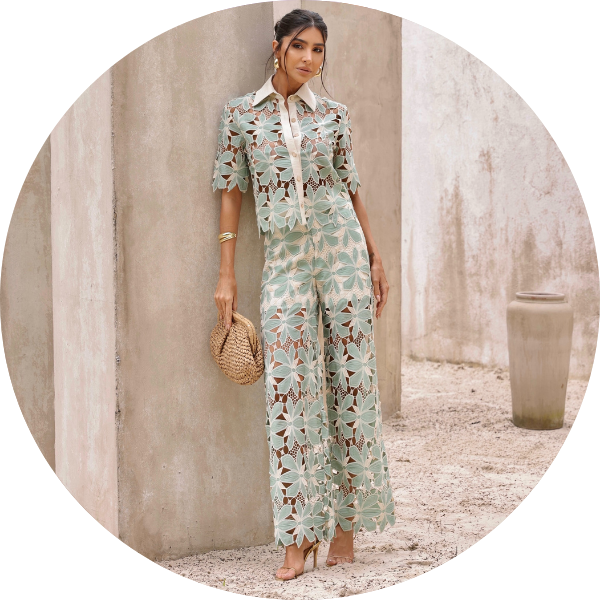 03 conjunto calca e blusa guipure verde menta