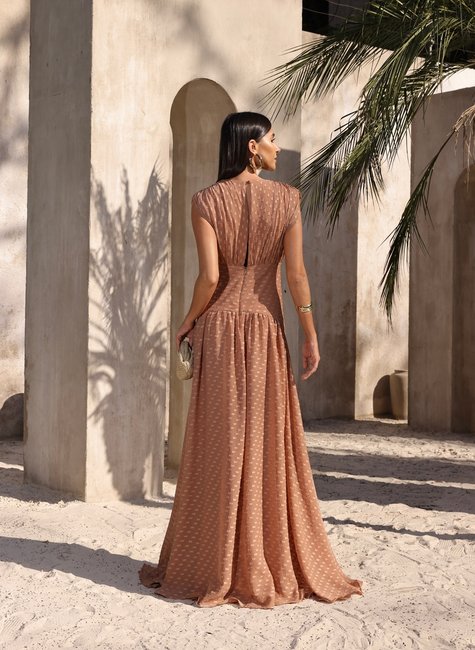 Vestido Longo Texturizado Amêndoa DOT