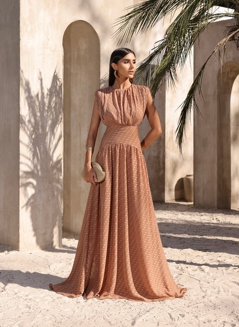 Vestido Longo Texturizado Amêndoa DOT