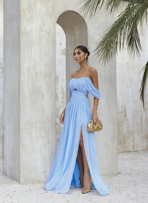 Vestido Longo Drapeado Azul Serenity DOT