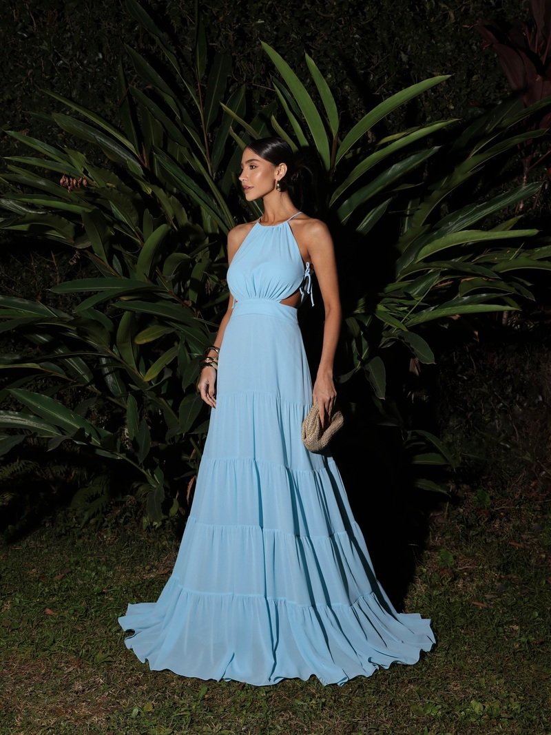Vestido Longo Saia Camadas Azul Serenity DOT