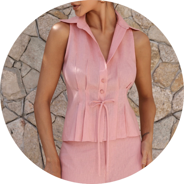 01 conjunto linho calca fenda rosa claro