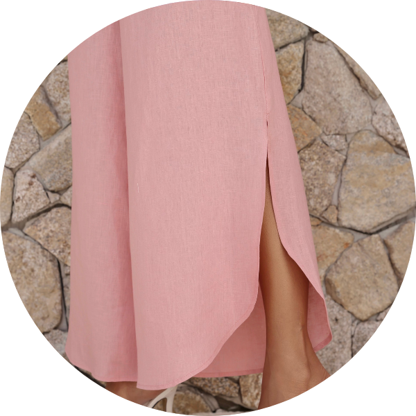 02 conjunto linho calca fenda rosa claro