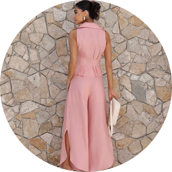 03 conjunto linho calca fenda rosa claro