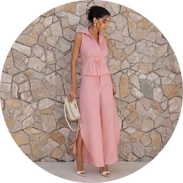 04 conjunto linho calca fenda rosa claro