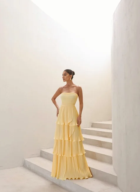 Vestido Longo Plissado Camomila DOT