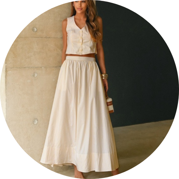 04 conjunto listrado colete e saia amarelo manteiga