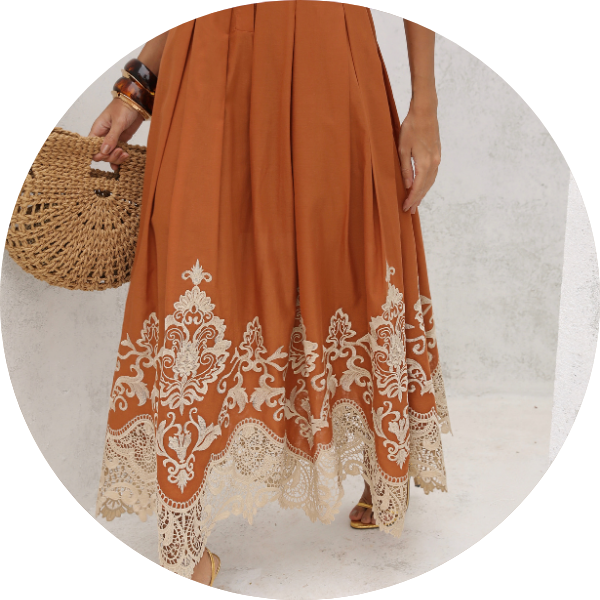 13 vestido longuete barra bordada terracota