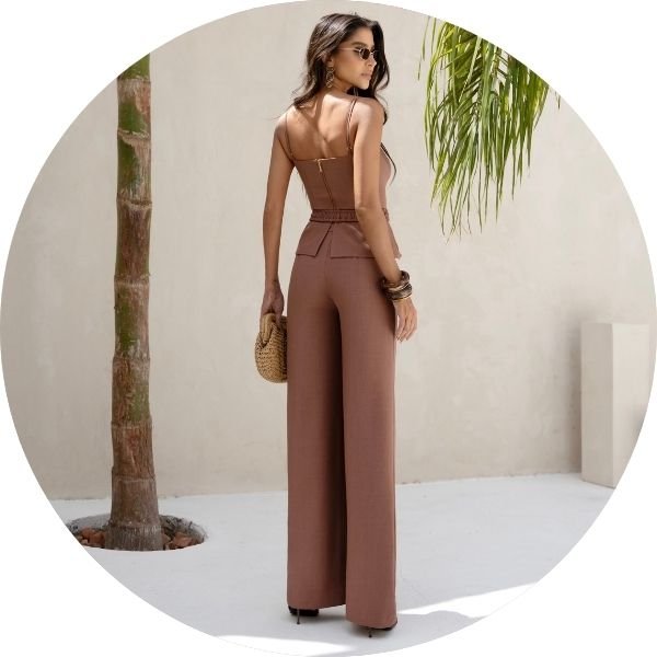 17 conjunto pantalona blusa com faixa elastico capuccino