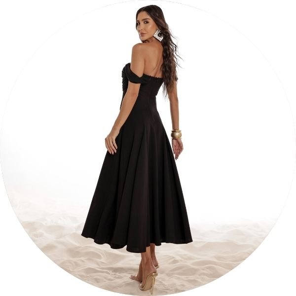 03 vestido saia evase com tule preto