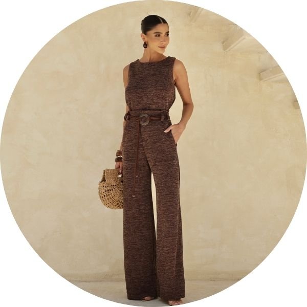 03 conjunto malha trico com cinto marrom