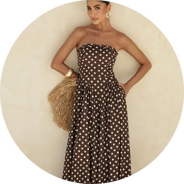 04 vestido longo poa tomara que caia marrom