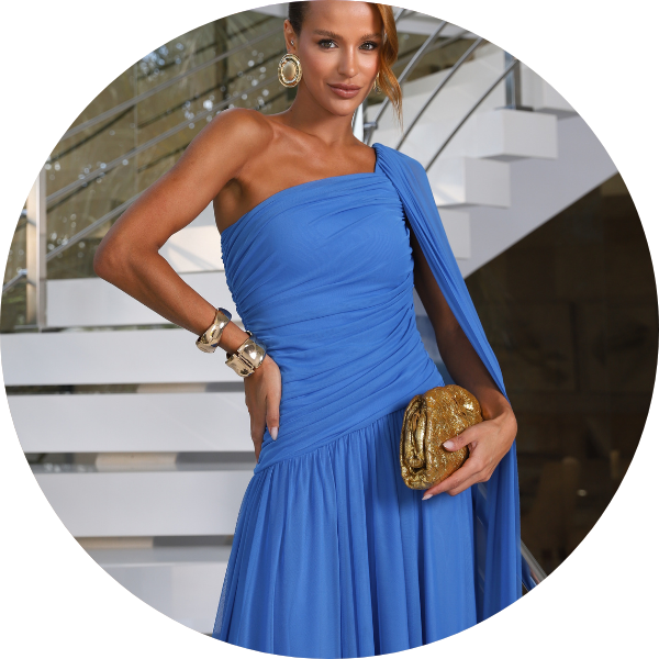 01 vestido longo um ombro azul ciano