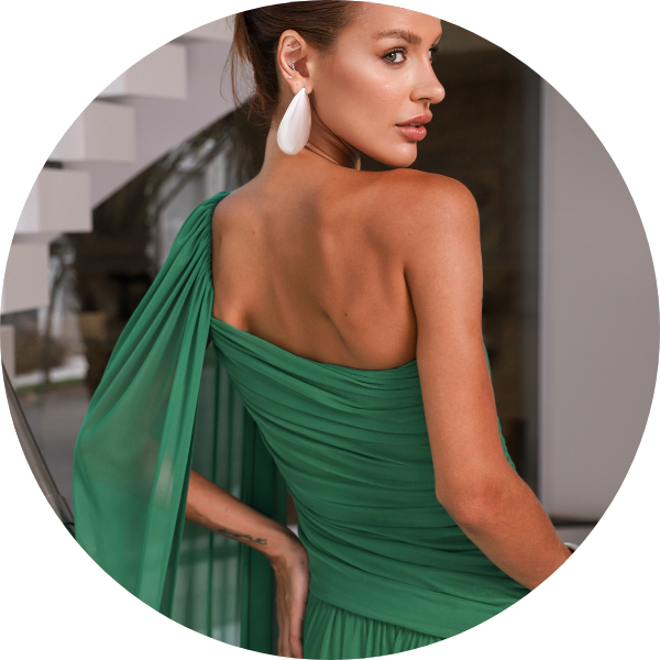 05 vestido longo um ombro verde bandeira