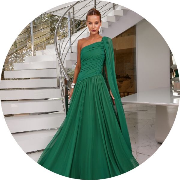 07 vestido longo um ombro verde bandeira