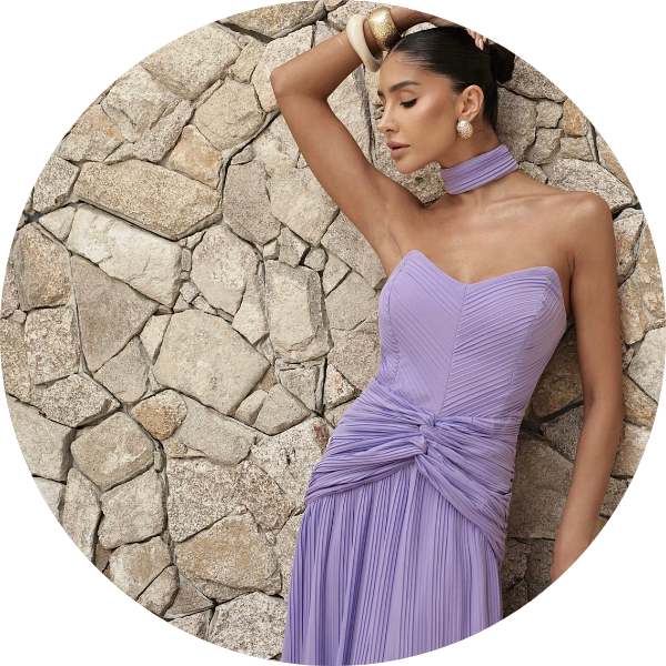 01 vestido plissado com choker lilas