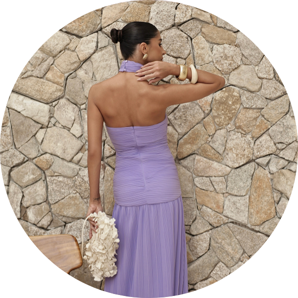 02 vestido plissado com choker lilas
