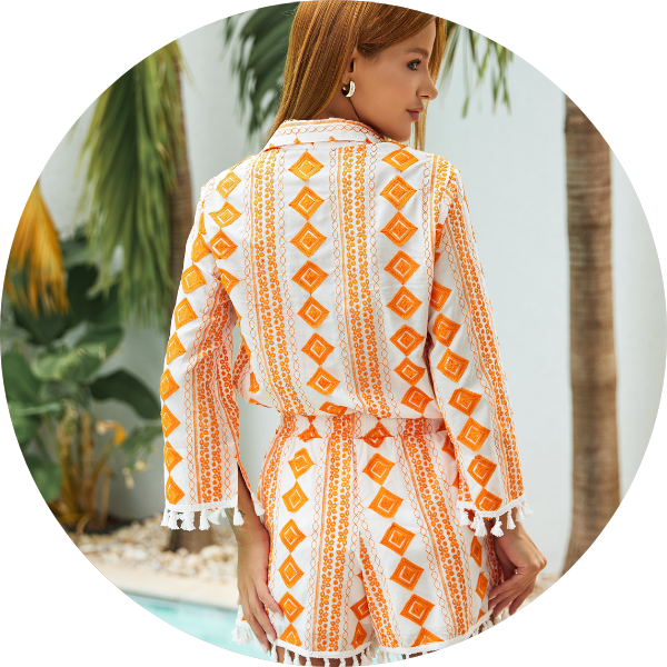 02 conjunto camisa e shorts bordado 3d laranja