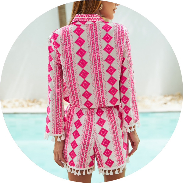 06 conjunto camisa e shorts bordado 3d pink