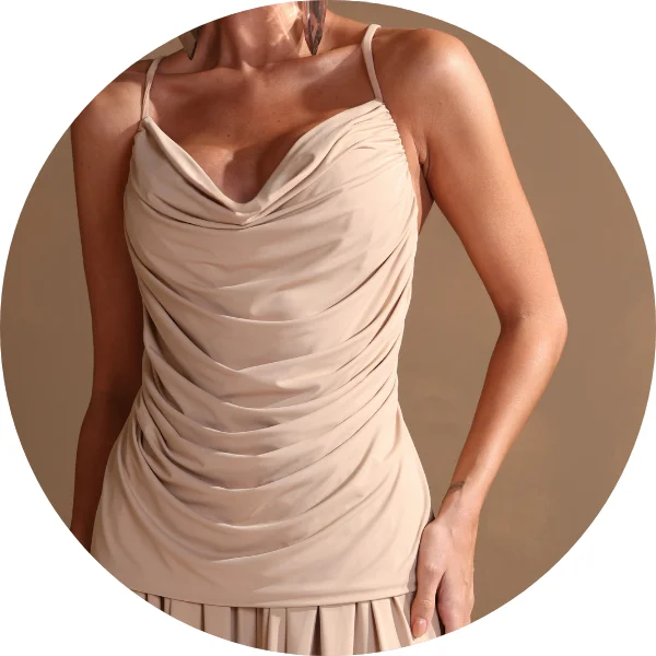 01 conjunto blusa e calca franzida areia