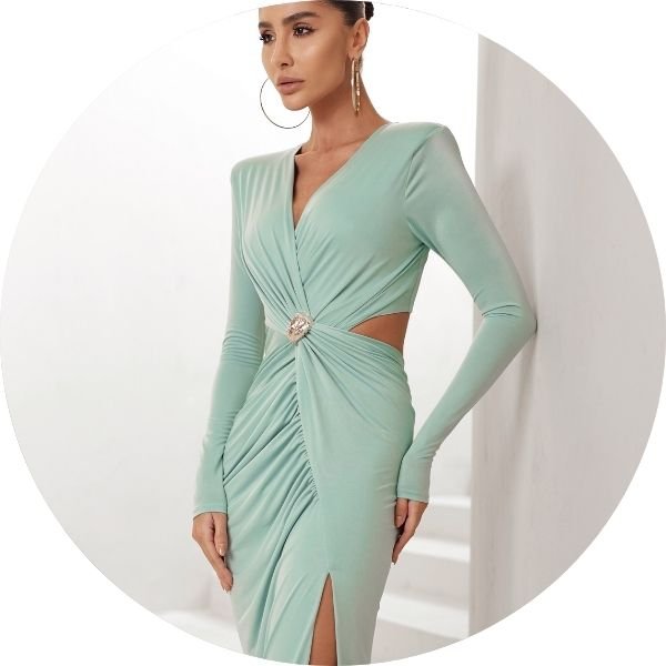 05 vestido longo cruzado com aviamento verde menta