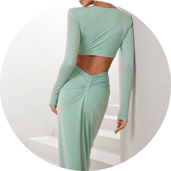 06 vestido longo cruzado com aviamento verde menta