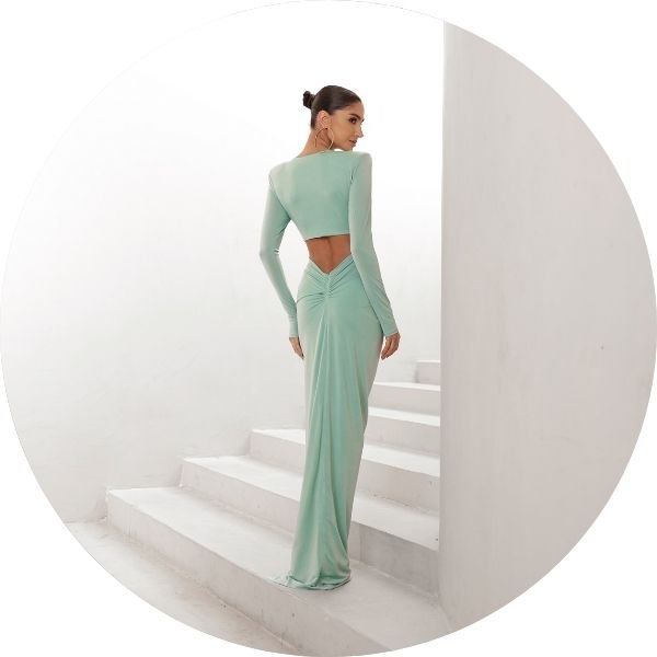 08 vestido longo cruzado com aviamento verde menta