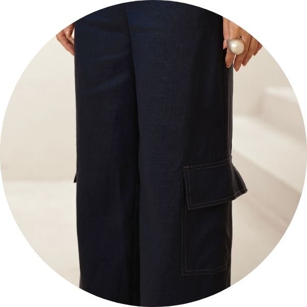 02 conjunto colete e calca cargo pespontado azul marinho