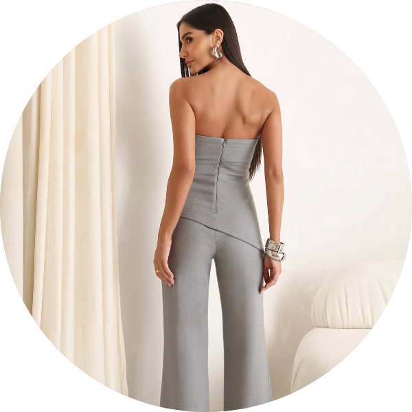 03 conjunto blusa assimetrica com calca vinco cinza