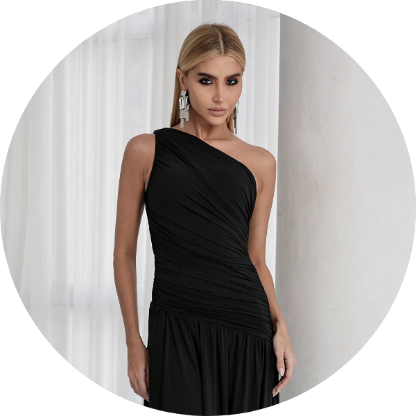 15 vestido saia drapeada assimetrica preto