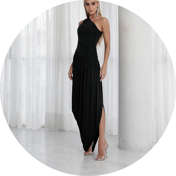 16 vestido saia drapeada assimetrica preto
