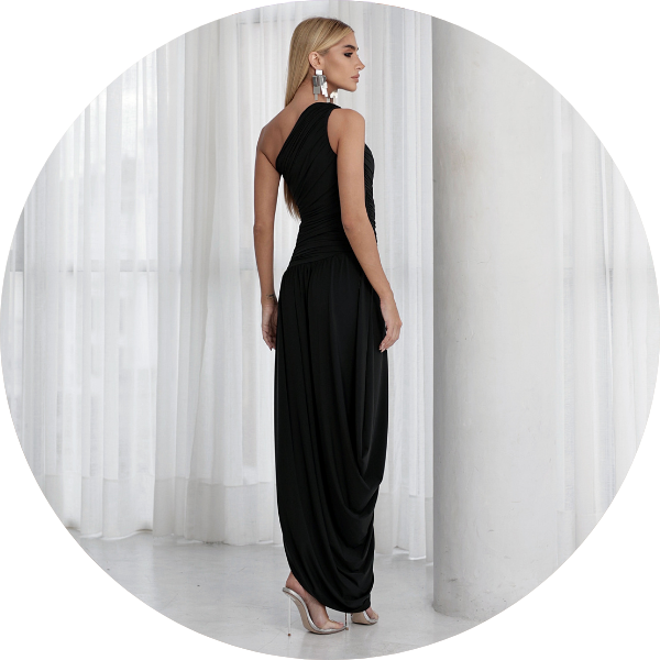 17 vestido saia drapeada assimetrica preto
