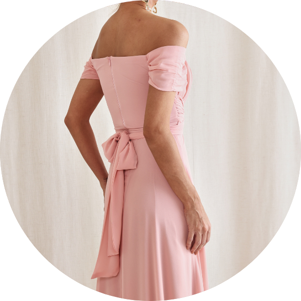 04 vestido longo drapeado busto com faixa rosa claro
