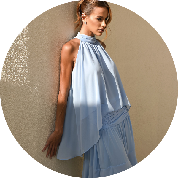 02 conjunto blusa alongada e saia camadas azul serenity